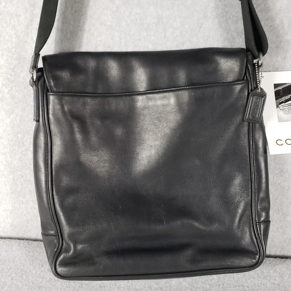 NWT Coach Black‎ Leather Messenger Crossbody Bag Adjustable Strap Buckle Unisex